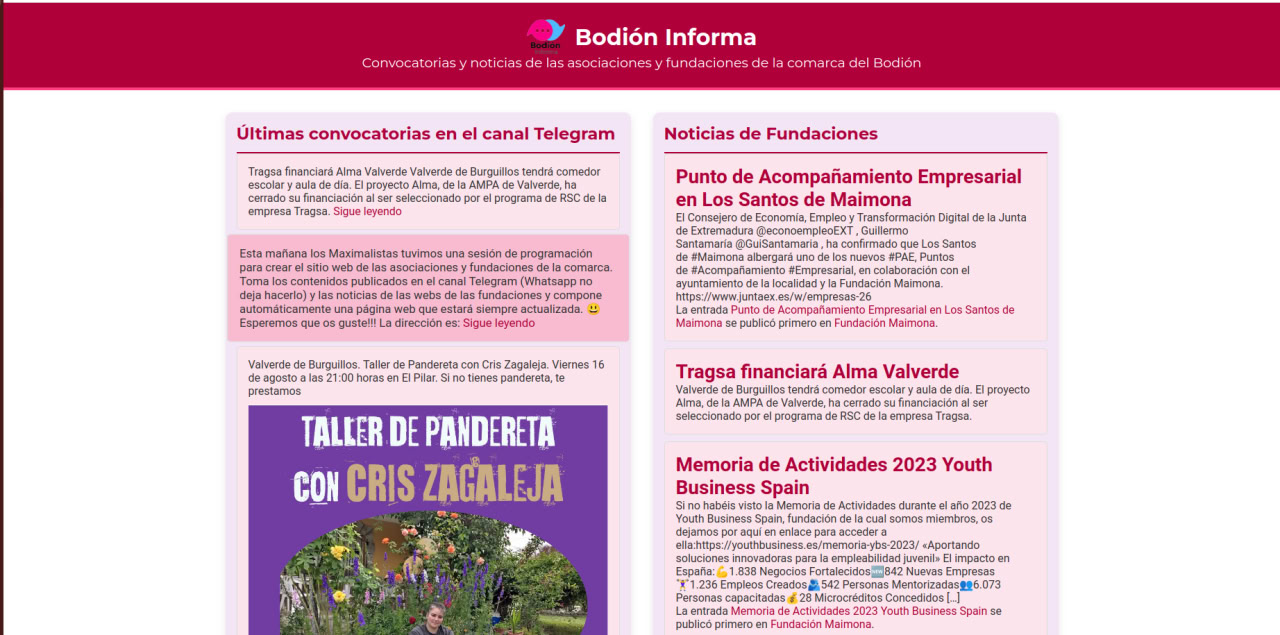 Web comarcal de convocatorias y noticias asociativas